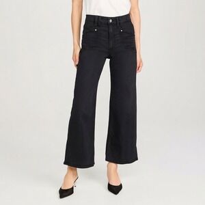 PAIGE Anessa High Rise Wide Leg Jeans Renetta Black Wash Size 30 Cropped Stretch